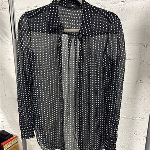 THEORY - Size Small Polka Dot Sheer Button Down - Black and White Sheer Blouse